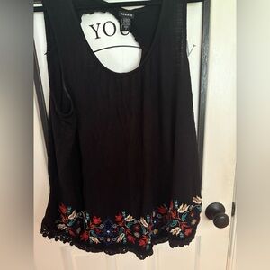 Torrid Black Tank Top with Multicolor Embroidery